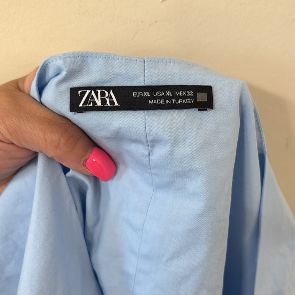 Zara Ruffle Bottom Square Neck Crop Top Sky Blue Size XL - Picture 7 of 8